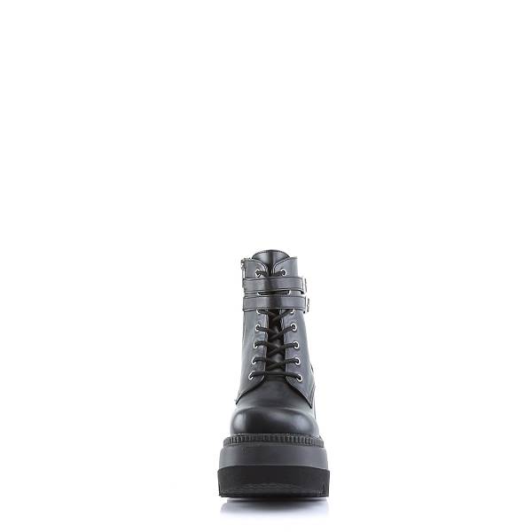 Demonia Women's Shaker-52 Platform Boots - Black Vegan Leather D4590-18US Clearance